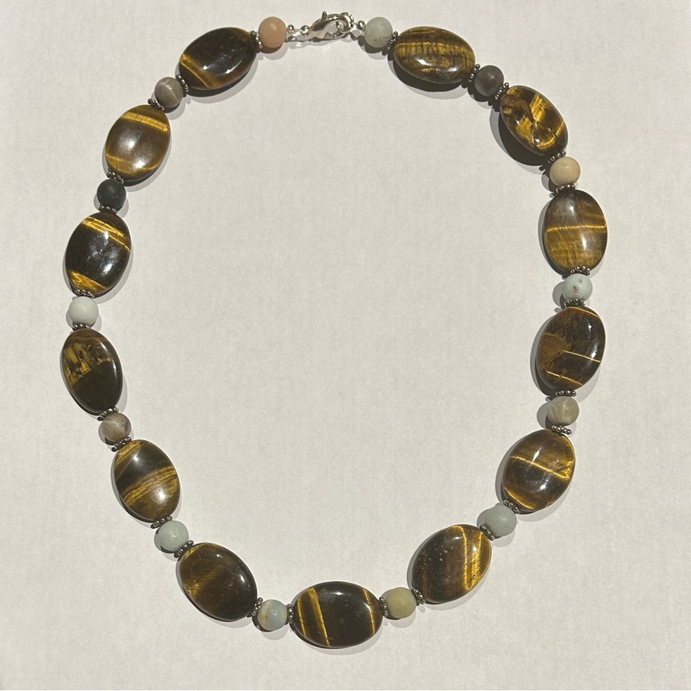 Genuine Tiger Eye and Amazonite Necklace 19 Inches